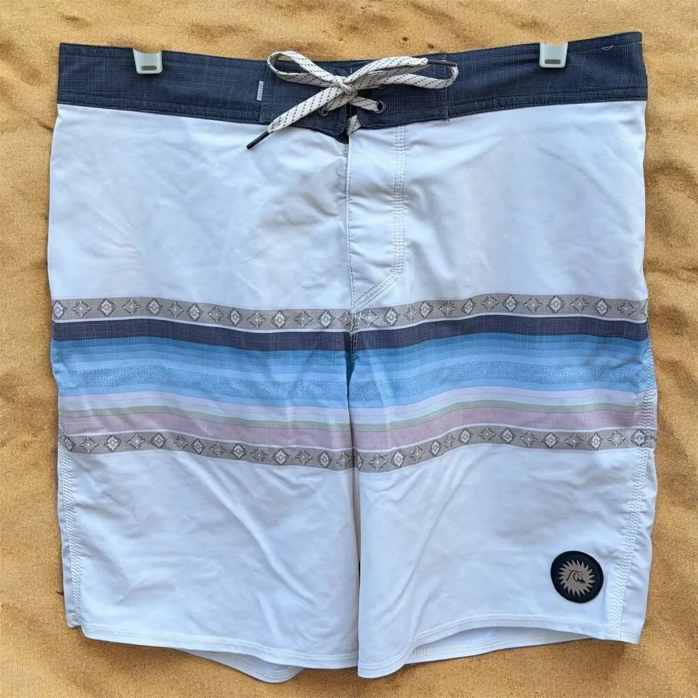 Quicksilver Highline Board Shorts Sz 31 Surfsilk  Antique White Swim Trunks